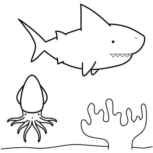 Tiburón buscando calamar: dibujo para colorear e imprimir