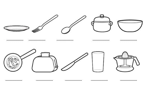 Utensilios de cocina: dibujos para colorear e imprimir