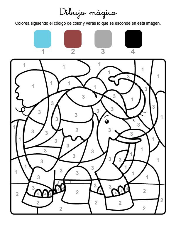 Dibujo mágico de un elefante: dibujo para colorear e imprimir