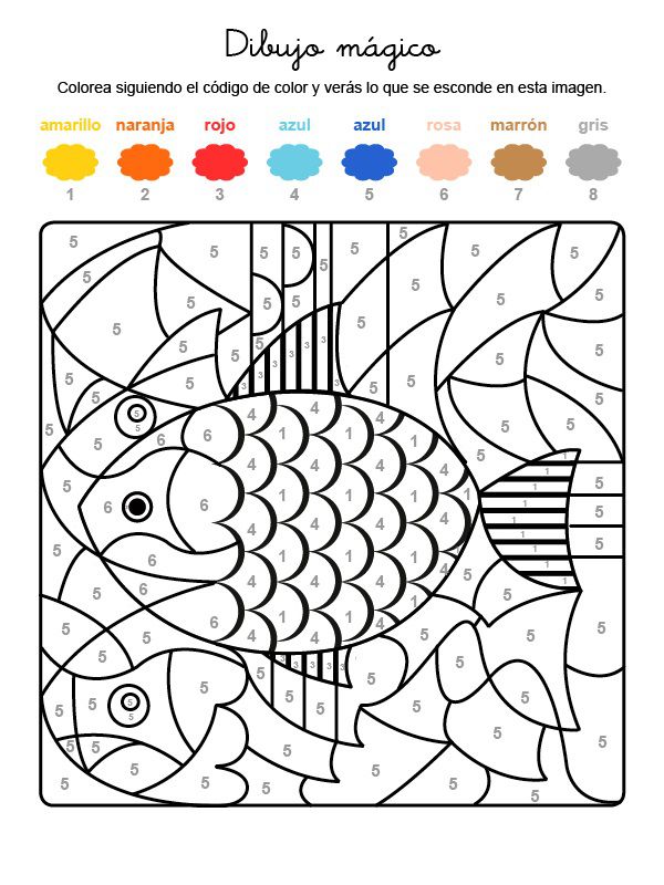Dibujo mágico de un pez de colores: dibujo para colorear e imprimir