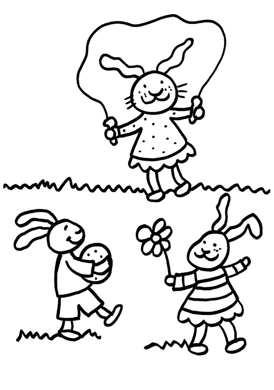 Dibujo para colorear de conejo saltando a la comba