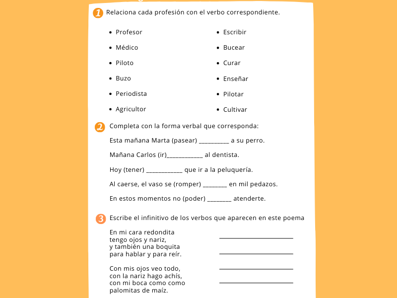 El Verbo Ejercicio De Lengua Para Niños De 3º De Primaria