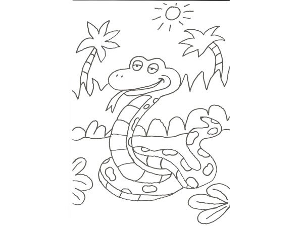 Dibujo para colorear con niños de una serpiente de la selva