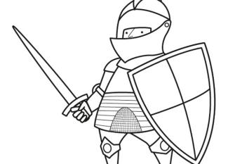 Caballero con armadura y escudo: dibujo para colorear e imprimir