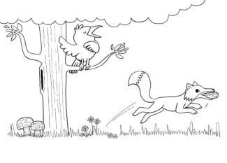 El cuervo y el zorro: dibujo para colorear e imprimir