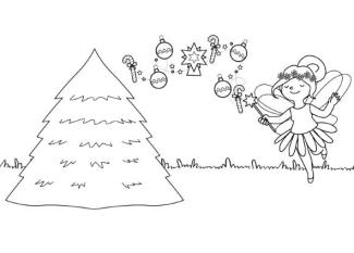 El hada y su árbol de Navidad: dibujo para colorear e imprimir