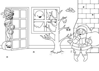 Papá Noel y los monstruos: dibujo para colorear e imprimir