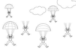 Paracaidistas en el cielo: dibujo para colorear e imprimir