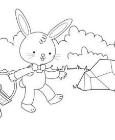 Conejo recogiendo huevos de Pascua: dibujo para colorear e imprimir