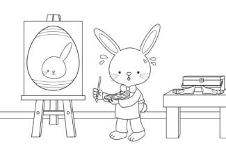Conejo de Pascua pintor: dibujo para colorear e imprimir