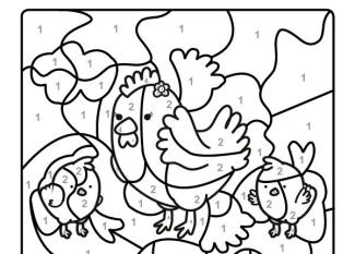 Dibujo mágico de una gallina: dibujo para colorear e imprimir