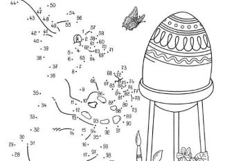 Dibujo de unir puntos de conejo y huevo: dibujo para colorear e imprimir