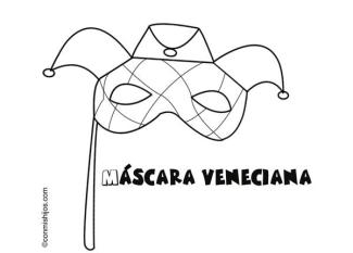 Dibujo para pintar con niños de una máscara veneciana de Carnaval