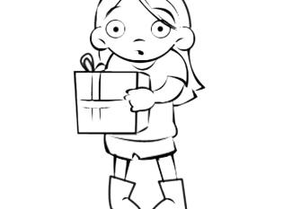 Dibujo infantil de niña con regalo