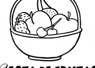 Dibujo de cesta de frutas para colorear con niños.
