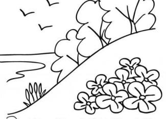 Dibujo de paisaje en primavera para colorear con los niños