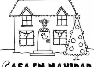 Dibujos de una casa adornada en Navidad para colorear
