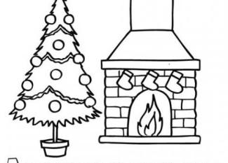 Árbol de Navidad y chimenea. Dibujos para colorear con los niños