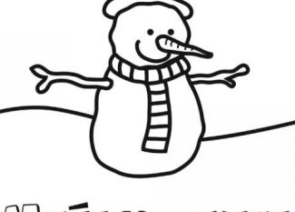 Dibujo para colorear de un muñeco de nieve. Dibujo de invierno