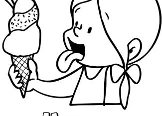 Dibujo para colorear de niña comiendo helado en verano