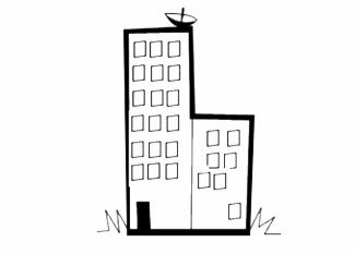 Dibujo para colorear de un edificio con parabólica para los niños