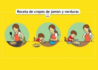 Crepes de jamón y verduras para niños, receta ilustrada