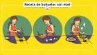 Buñuelos fritos con miel para niños. Recetas ilustradas