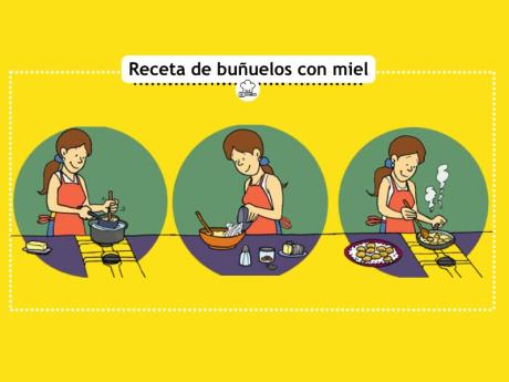 Buñuelos fritos con miel para niños. Recetas ilustradas