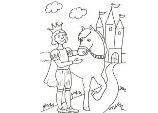 Dibujo de un príncipe y su caballo para pintar con niños