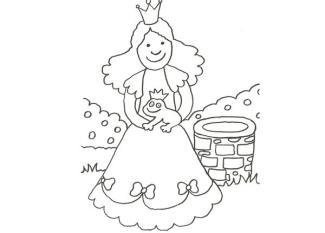 Dibujo de princesa y sapo encantado para colorear con los niños