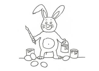 Dibujo de un conejo artista para colorear con niños