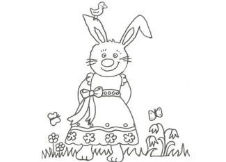 Dibujo para pintar con niños de una conejita con vestido