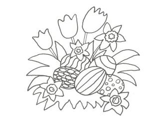 Dibujo de flores y huevos de Pascua para colorear con niños