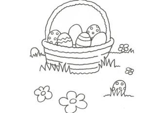 Dibujo de una cesta con huevos de Pascua para colorear