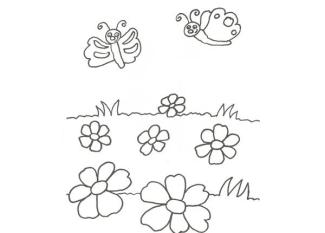 Dibujo de flores y mariposas para pintar con niños