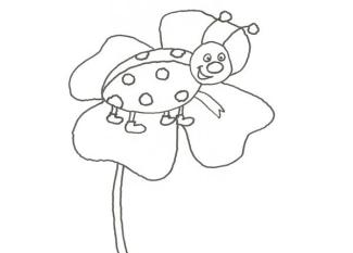 Dibujo de una mariquita sobre una flor para pintar con niños