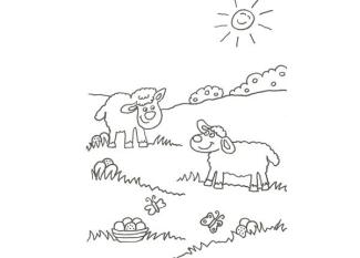 Dibujo de ovejas y mariposas para colorear con niños