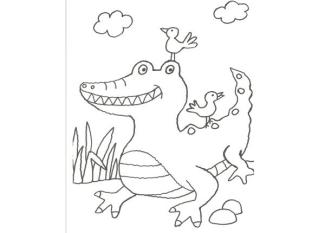 Dibujo para pintar con niños de un cocodrilo en la selva