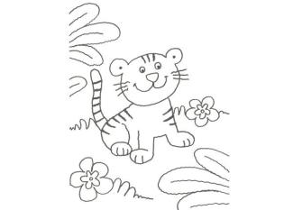 Dibujo de un tigre de la selva para colorear con niños