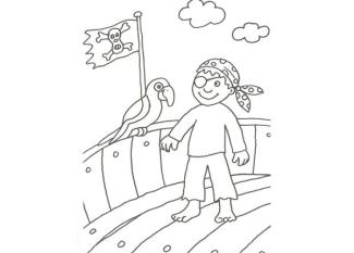 Dibujo para colorear con niños de un pirata y su loro