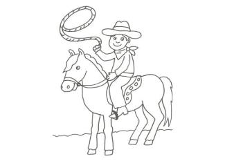 Dibujo de un vaquero en el rodeo para pintar con los niños