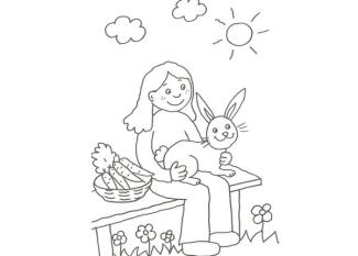 Dibujo para pintar con niños de un granjero y un conejo