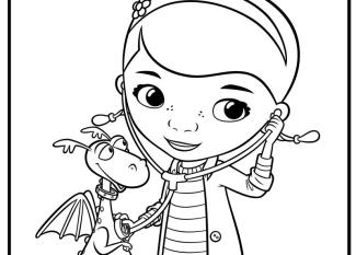 Dibujo de la Doctora Juguetes con un dragón. Dibujos de Disney